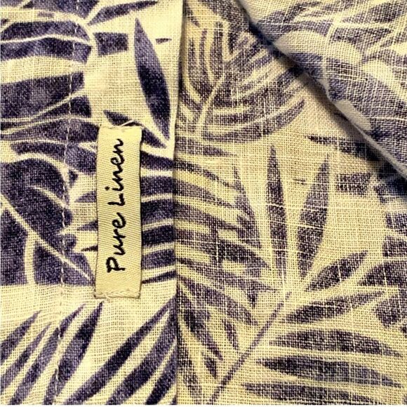 FREE LINE ATHENS Linen Shirt Men’s L/XL Short Sleeve Button Up Blue Leaf Print. - Picture 8 of 13